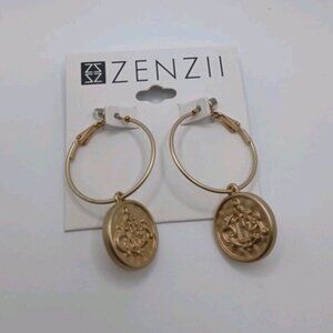 Zenzii Engraved Coin Hoop Earring